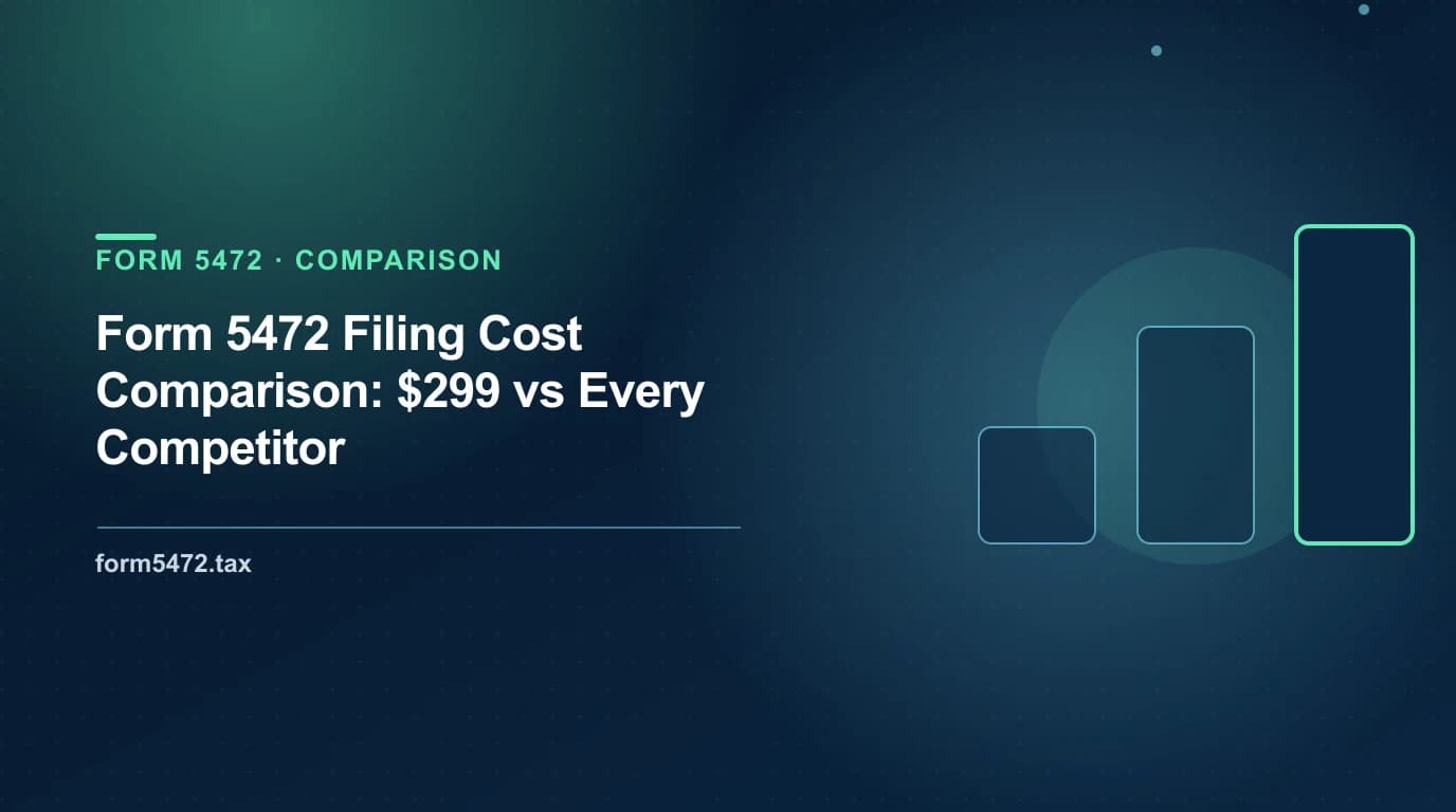 Form 5472 filing cost comparison across form5472.tax, form5472.online, doola, Firstbase, Stripe Atlas